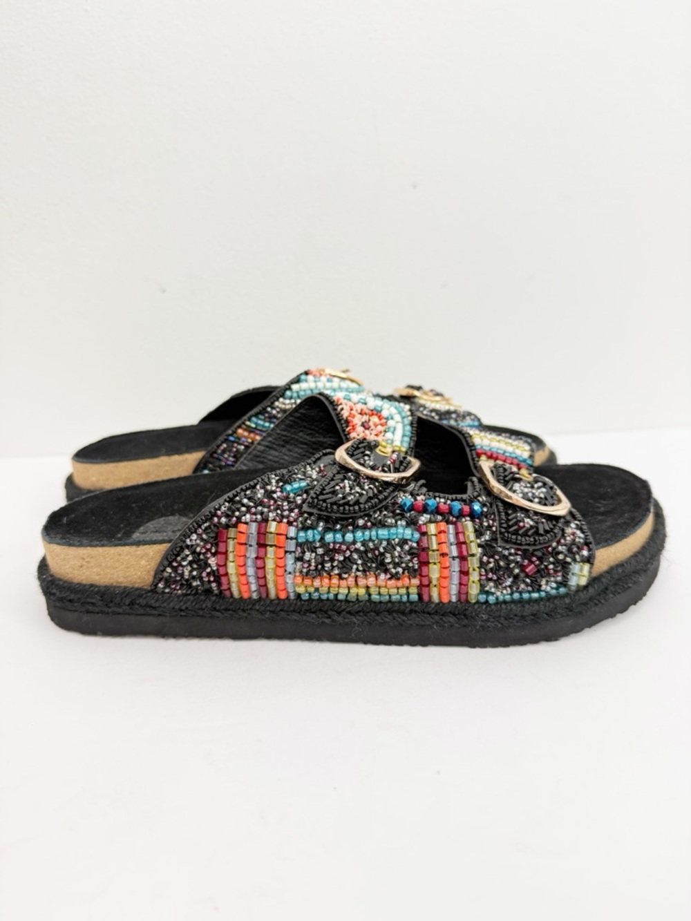 House Of Harlow 1960 Black Beaded Sandals Size 8 - Picture 3 of 7